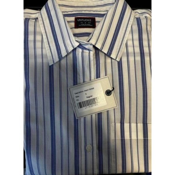 Untuckit "Pinot Perse" Womens Blue & White Striped Button-Down Shirt Size 0 - Picture 5 of 6